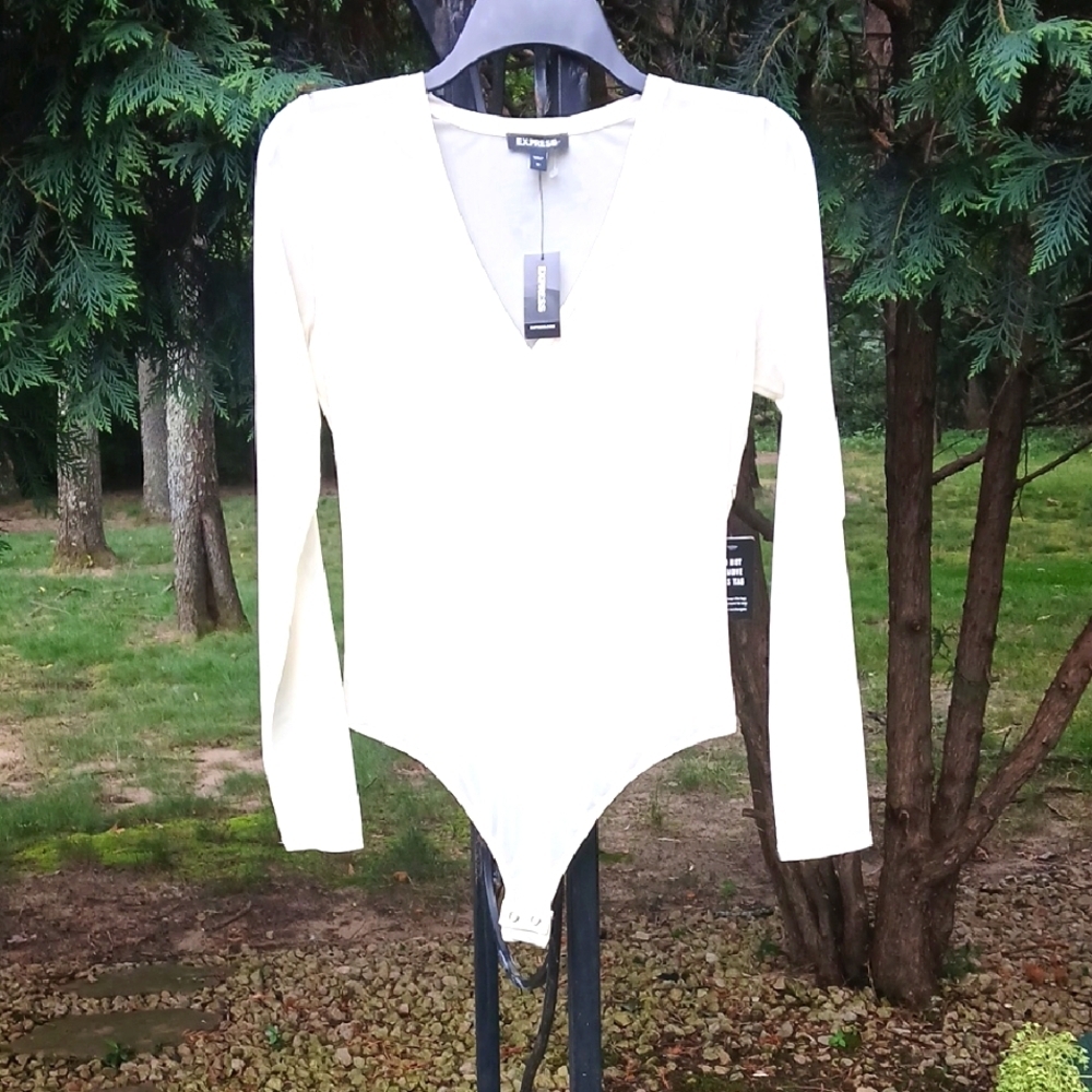 Express Sheer V-Neck Bodysuit Sz M NWT